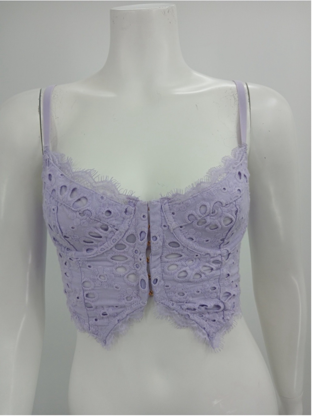 Anthropologie Giselle Eyelet Lace Corset Bustier Crop Top Lavender XS